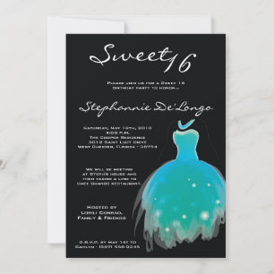 Invitation 5x7 Turquoise Aqua Dress Sweet 16 Anniversaire Inv