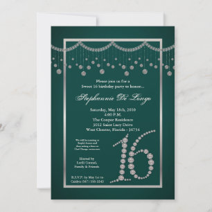Invitation 5x7 Turquoise Diamond Sweet 16 Anniversaire Invita