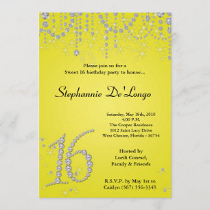 Invitation 5x7 Yellow Diamond Sweet 16 Anniversaire Invitatio