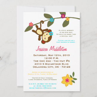 Invitation 5x7Jungle Gym Baby shower de danse du singe