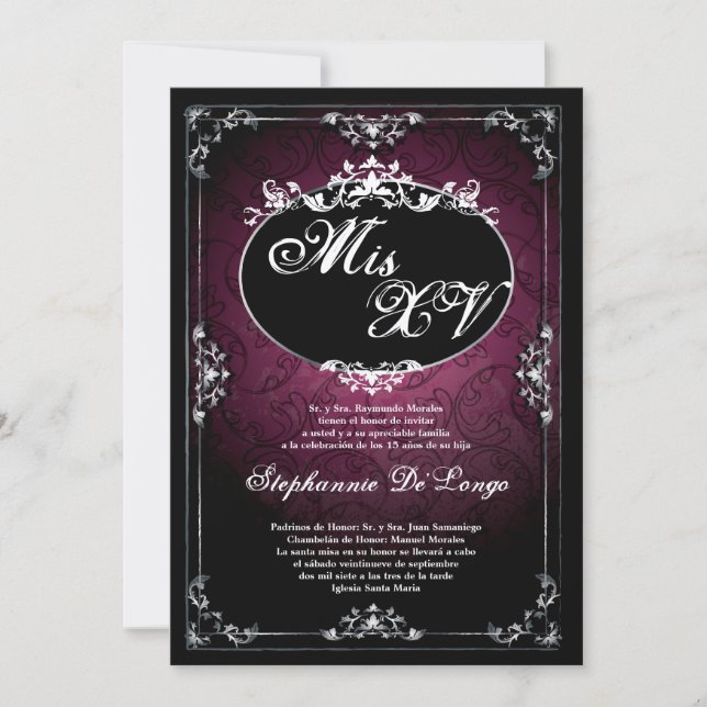 Invitation 5x 7j/7 de rôle Broach Quinceanera Birthday Invita (Devant)