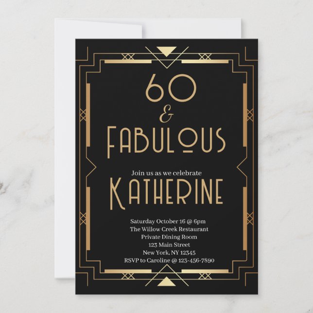 Invitation 60 and Fabulous 60th Birthday Party Art Deco (Devant)
