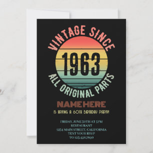 Invitation 60 Ans de décontraction 1963 Fête d'anniversaire