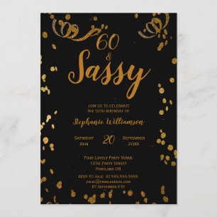 Invitation 60 ans et Sassy 60e anniversaire Noir   Faux Or
