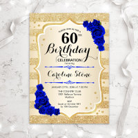 60 ans Fleurs de roses bleues royales rayures doré