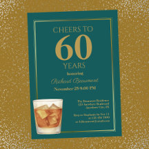 Invitation 60 ans Hommes Classique Sarcelle Or Che