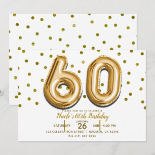 Invitation 60 Ballons Dorés & Confettis Fête d'anniversaire 6