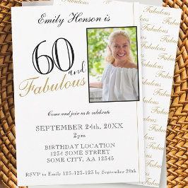 Invitation 60 et fabuleux Elegant Script Photo Anniversaire