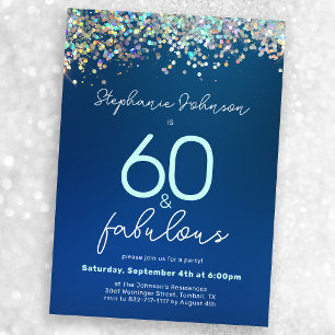 Invitation 60 et Fabulous Blue Parties scintillant 60e fête d