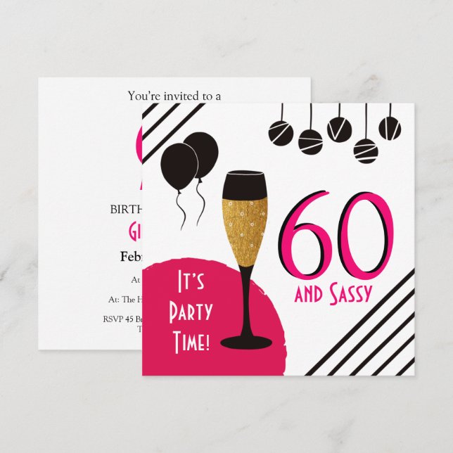 Invitation 60 et Sassy Anniversaire Champagne Flute (Devant / Derrière)