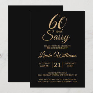 Invitation 60 et Sassy Black Gold 60e fête d'anniversaire