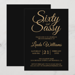 Invitation 60 et Sassy Black Gold 60th Birthday Party