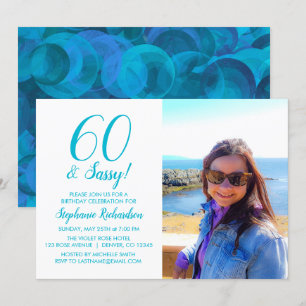 Invitation 60 et Sassy Ocean Blue Nom Turquoise Photo Anniver