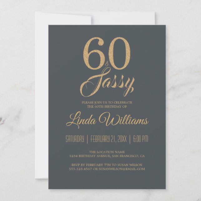Invitation 60 et Sassy Off-Black Gold 60e fête d'anniversaire (Devant)