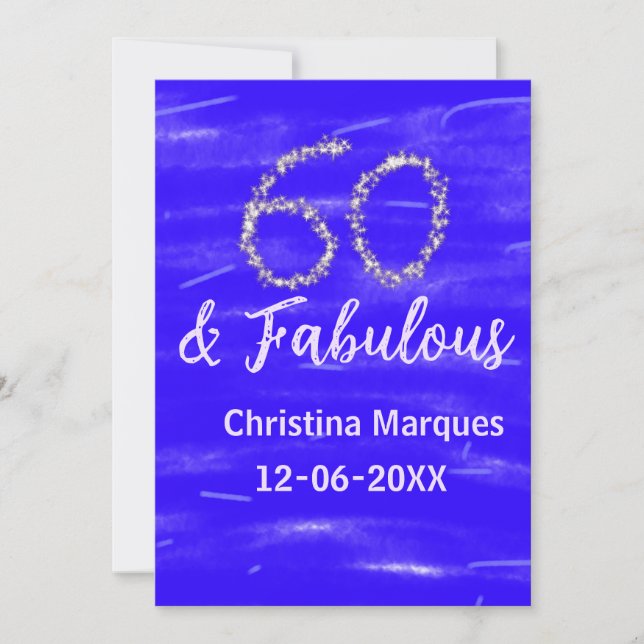 Invitation 60 & fabuleux anniversaire bleu argent ajouter nom (Devant)