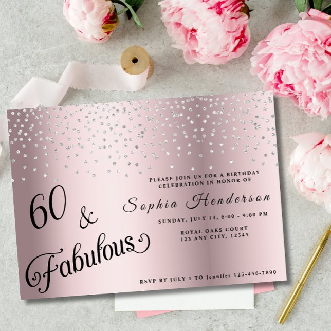 Invitation 60 Fabuleux Blush Parties scintillant rose fête d' (Créateur téléchargé)