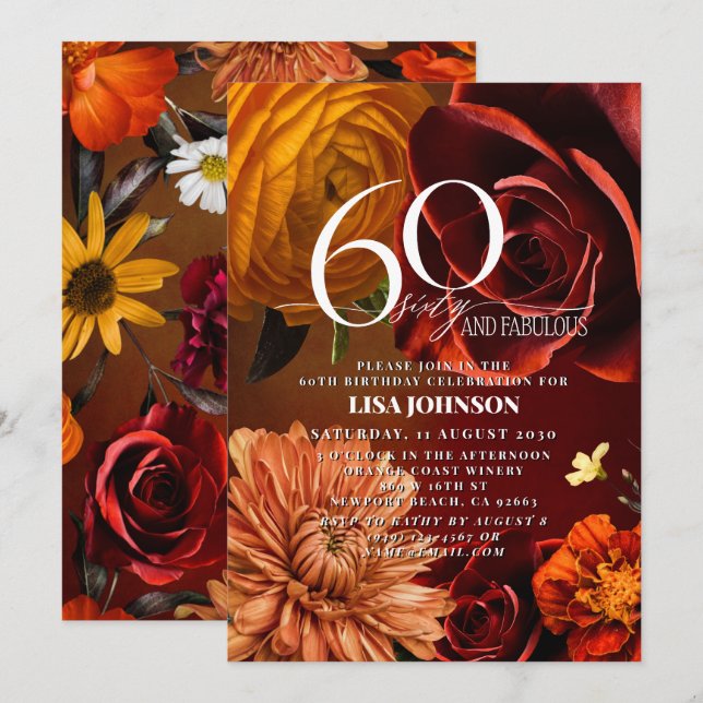 Invitation 60 & Fabuleux Couleur de soleil foncé Moody Floral (Devant / Derrière)