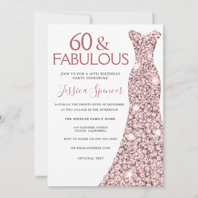 Invitation 60 & Fabuleux Rose Robe d'or 60e fête d'anniversai (Devant)