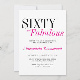 Invitation 60 & Fabulous Modern Pink Typography 60th Birthday