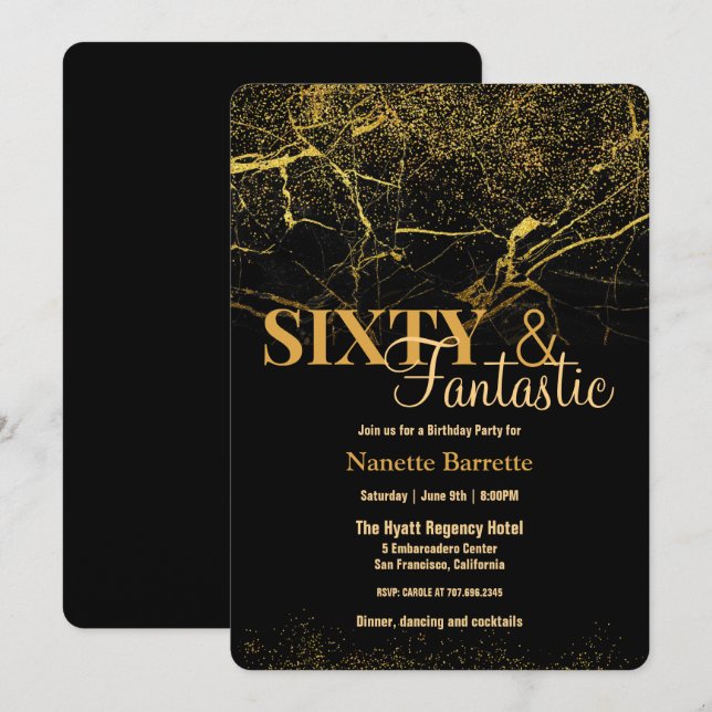 Invitation 60 & Fantastic Gold/Black Marble Elegant Anniversa (Devant / Derrière)