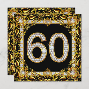 Invitation 60 Gold Diamond Noir 60e fête d'anniversaire