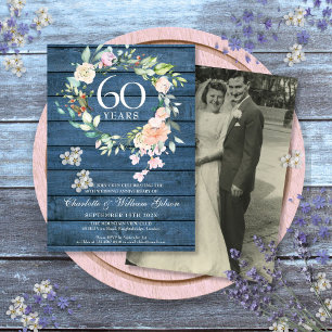 Invitation 60e 75e anniversaire Mariage photo Floral Rustic