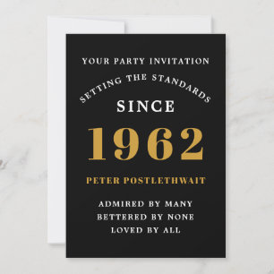 Invitation 60e anniversaire 1962 Black Gold Elegant Chic