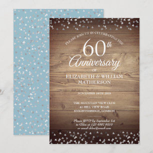 Invitation 60e Anniversaire Amour Coeurs Confetti Bois rustiq
