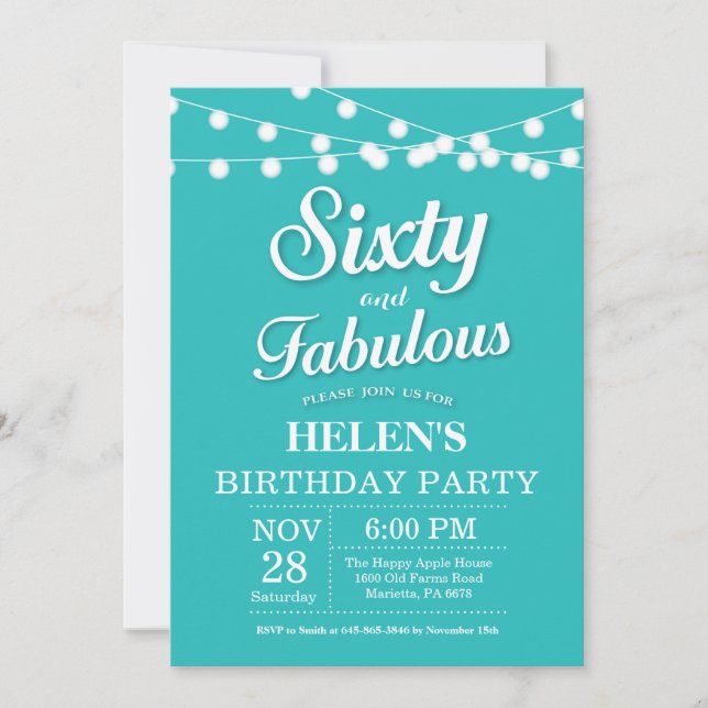 Invitation 60e Anniversaire Aqua Turquoise Fabuleu (Devant)