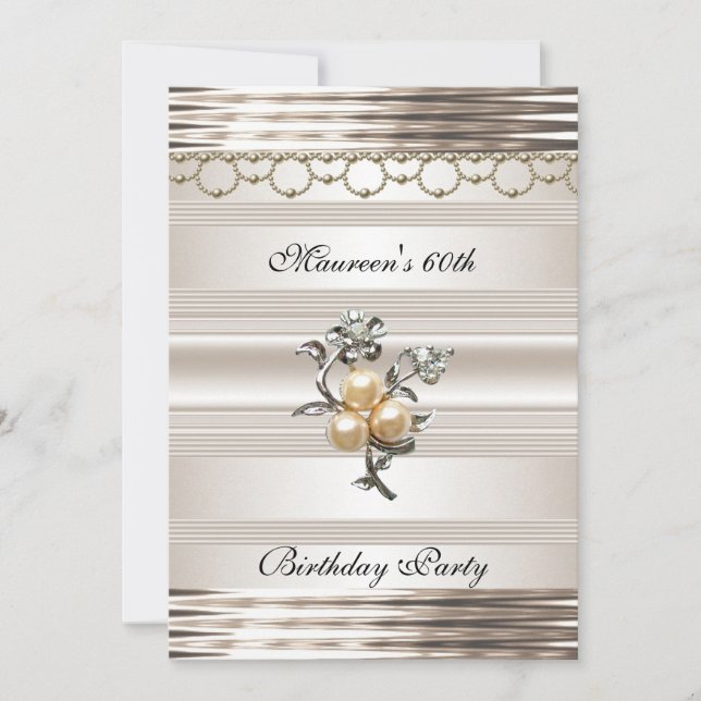 Invitation 60e anniversaire Art Déco Light Sepia Pearl Jewel (Devant)