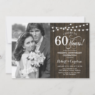 Invitation 60e anniversaire avec photo - Bois rustique
