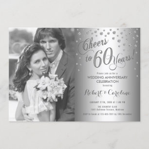 Invitation 60e anniversaire avec photo - Diamant argenté