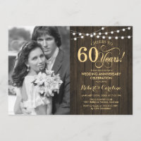 60e anniversaire avec photo - Rustic Wood Gold