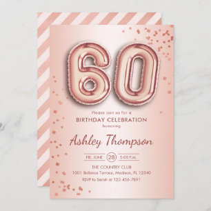 Invitation 60e anniversaire - Ballons d'or Rose