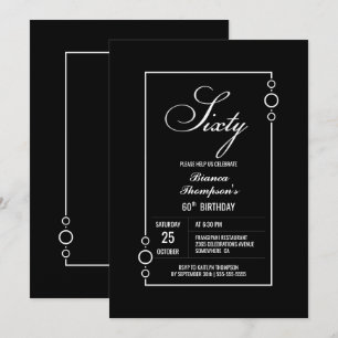 Invitation 60e anniversaire Black avec White Frame Party