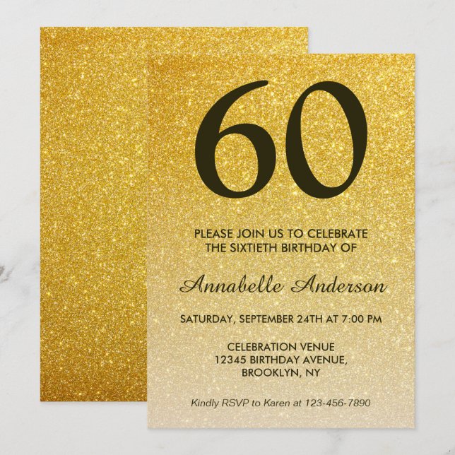 Invitation 60e anniversaire Black Gold Parties scintillant Sp (Devant / Derrière)