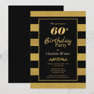 Invitation 60e anniversaire Black Gold Striped Party