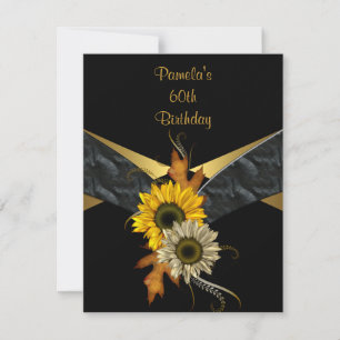 Invitation 60e anniversaire Black Gold Yellow Sunflower