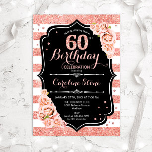Invitation 60e anniversaire Black Rose Gold et White Stripes