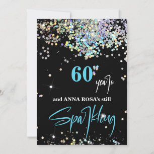 Invitation *~* 60e anniversaire Black Sparkling Party Chic 