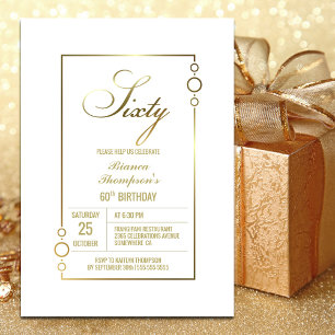 Invitation 60e anniversaire Blanc avec Gold Frame Party