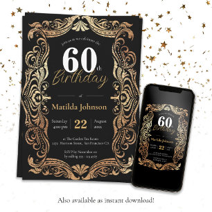 Invitation 60e Anniversaire Boho Noir Noir Glamour Élégant