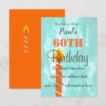 60e Anniversaire Bougie Blue Orange Party Invitati