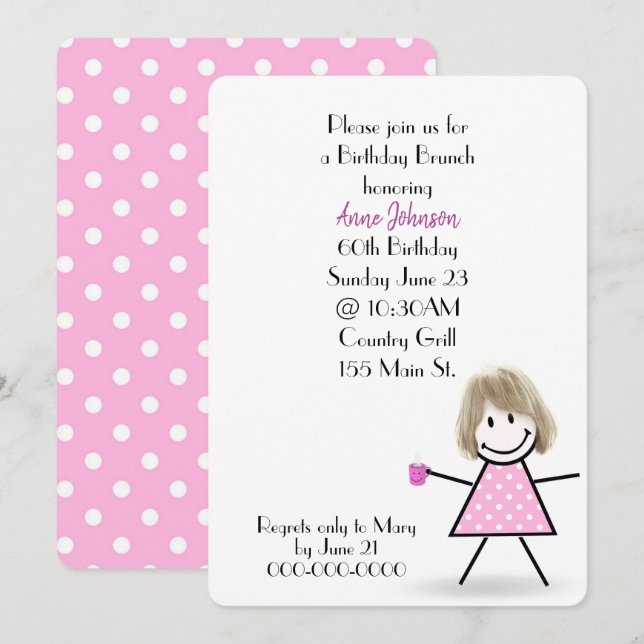 Invitation 60e anniversaire Brunch Stick Girl (Devant / Derrière)