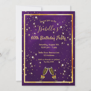 Invitation 60e anniversaire bulles d'or violet