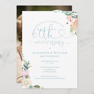 Invitation 60e anniversaire Cardiaque Script photo florale