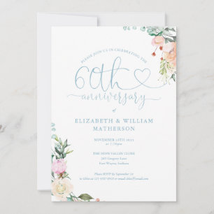 Invitation 60e Anniversaire Cardiogramme Cardiaque Floral Mon