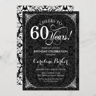 Invitation 60e anniversaire - Damas noir et blanc