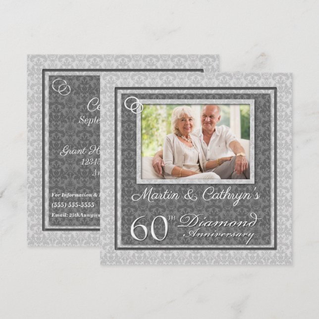 Invitation 60e anniversaire de diamant avec photo party (Devant / Derrière)