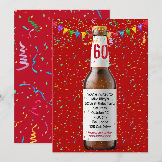 Invitation 60e anniversaire de fête Bière bouteille Invitatio (Devant / Derrière)